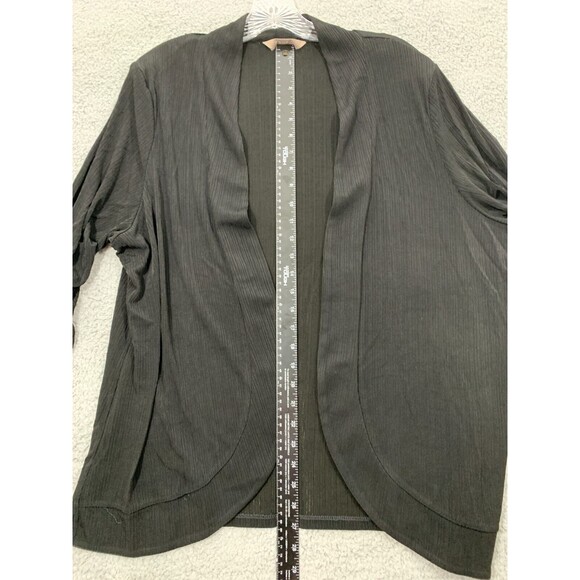 TANJAY Large (L) Black Stretch Open Front Jacket Coat Shawl Cinched Sleeves - Picture 8 of 9